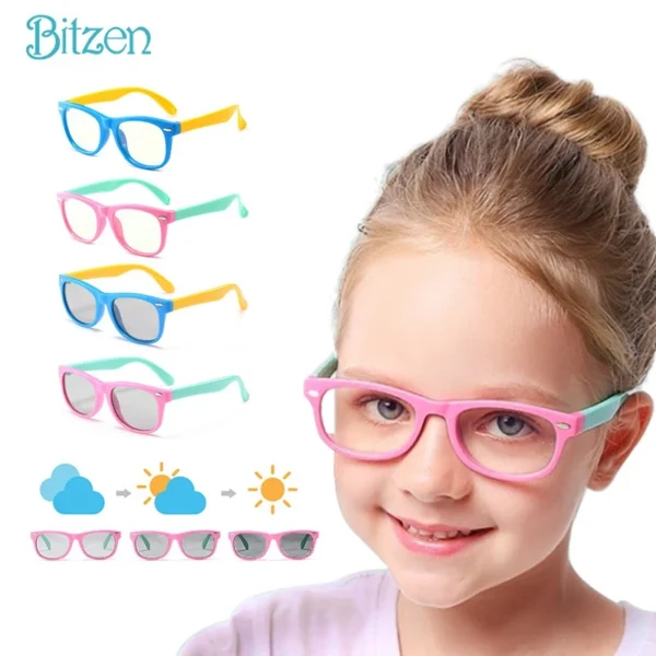 Bitzen Kacamata Anak Perempuan Laki-laki Photocromic Anti Radiasi Komputer UV Fashion Glasses