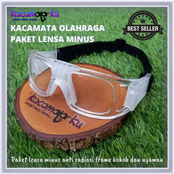 kacamata olahraga Sport Lensa Minus Basket, Futsal, Motor, Badminton Crystal White