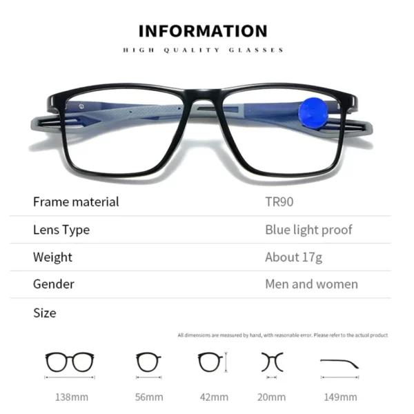 Kacamata Minus -1,-2,-3,-4,-5,-6 Ultralight TR90 Kacamata 1119 Fashion Baca Anti Blue Light Bingkai Sporty Unisex Pria Wanita Lensa - Image 5