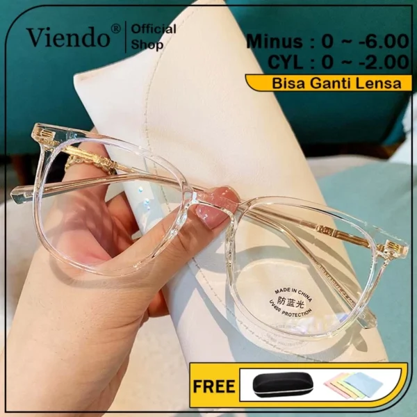 Viendo Kacamata Minus Photocromic Anti Radiasi Blueray Wanita Cowok Pria Korea Gaya Fashion Elastik TR90 Frame 2 in 1 Bluecromic