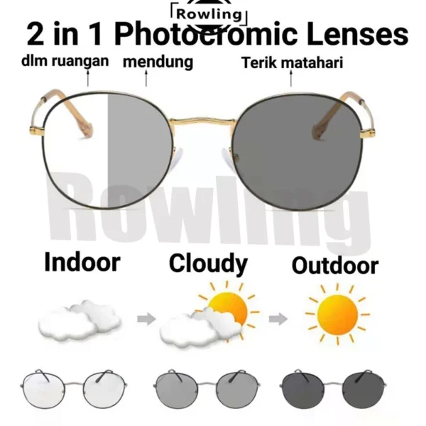 Rowling(pc-80)2 In 1 Kacamata lensa photocromic anti radiasi wanita pria kacamata bingkai Titanium perubahan warna fotocromic - Image 2