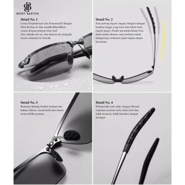 Berrybarton - Kacamata Polarized Anti UV Sunglasses Photocromic Pria Wanita 3043 - Image 4