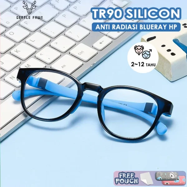 Gentle Fawn Kacamata Anak Antiradiasi Blueray Sinar Biru Hp/ Laptop/ Tv Style Oval Tr90 Biru Anak Perempuan dan Laki-laki 8811