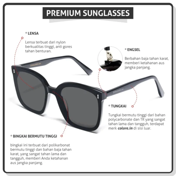 Colore.in Kacamata Hitam UV400 Polarized Sunglasses Korean Style Wanita Pria 2 in 1 Anti Silau Mix Kacamata Gaya Outdoor Anti Sinar - Image 5