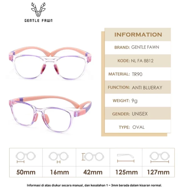 Gentle Fawn Kacamata Anak/Remaja Antiradiasi Blueray Sinar Biru Bahan Tr90 Style Kotak Keren Laki-laki Dan Perempuan Keren 8812 - Image 3