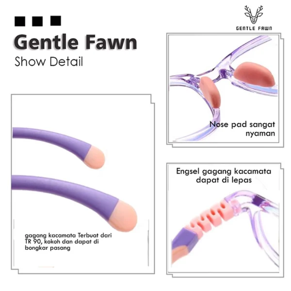 Gentle Fawn Kacamata Anak/Remaja Antiradiasi Blueray Sinar Biru Bahan Tr90 Style Kotak Keren Laki-laki Dan Perempuan Keren 8812 - Image 6