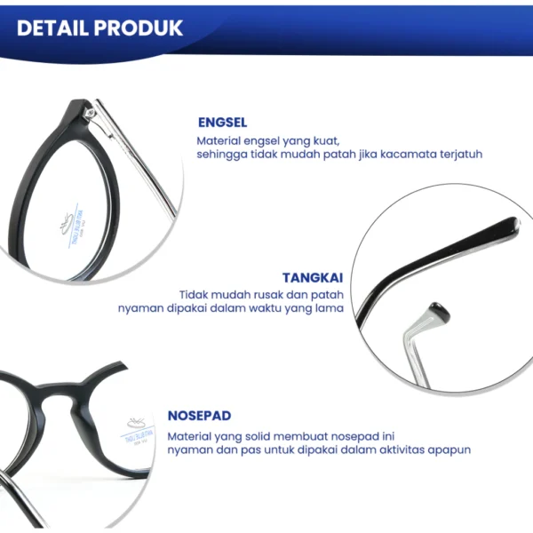 IOOI Eyewear - Kacamata Round Bahan TR Elastis Simple Anti Blue Light Pria Wanita Pria Wanita 8358 - Image 2