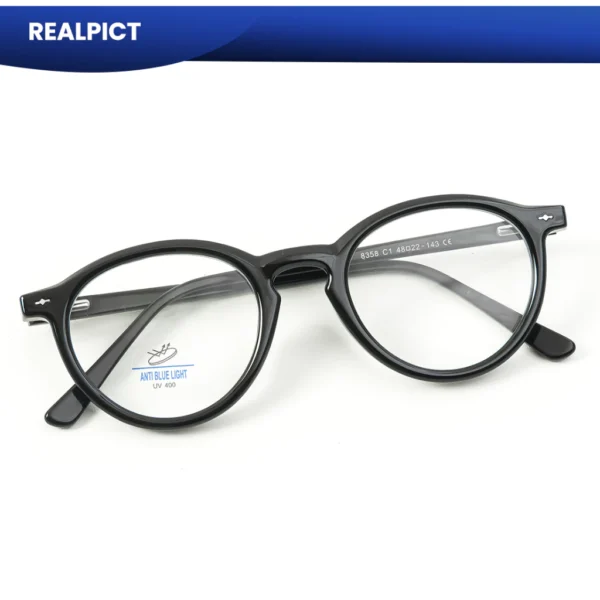 IOOI Eyewear - Kacamata Round Bahan TR Elastis Simple Anti Blue Light Pria Wanita Pria Wanita 8358 - Image 4