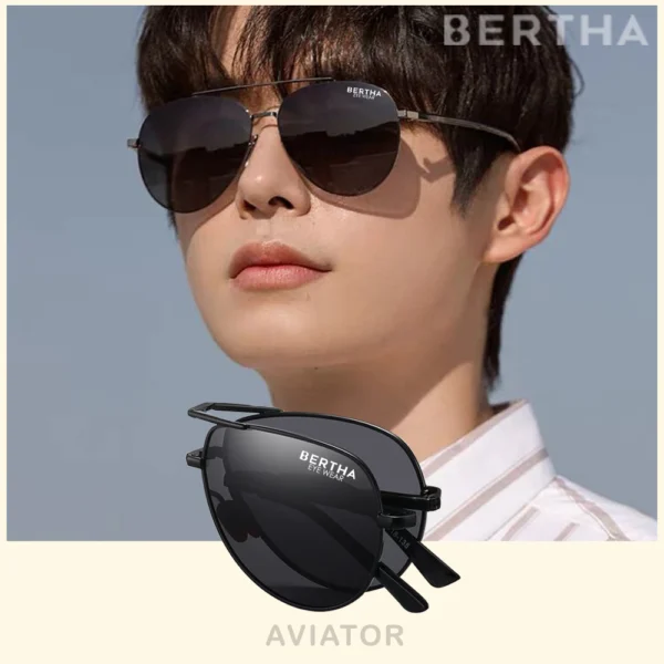 Bertha Kacamata Sunglasses Hitam Polarized Bentuk Aviator Foldable Keren Kekinian Fashionable 701 - Image 3