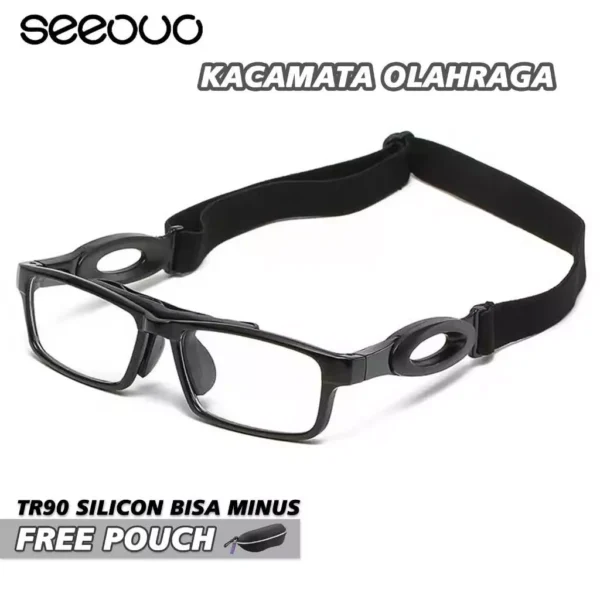 Seeouo Frame Kacamata Sport Olahraga Basket, Futsal, Voli Model Kotak TR90+Silicone Bisa Minus Pria Wanita 050 - Image 2