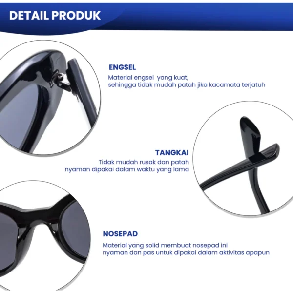 IOOI Eyewear - Kacamata Oval Cat Eye Hitam Sunglasses Vintage Anti UV Pria Wanita 693 - Image 2