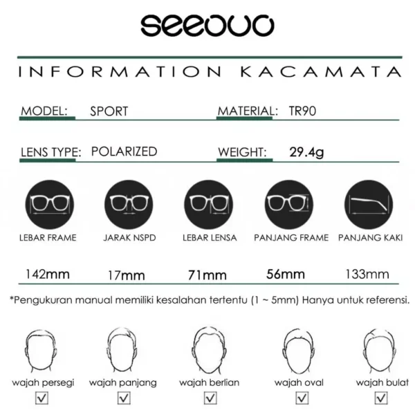 Seeouo Kacamata Hitam Sunglasses Polarized Sport Style Anti UV Anti Silau TR90 Ringan 3058 - Image 3