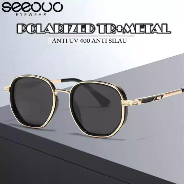 Seeouo Sunglasses Polarized UV Protection Model Kotak Anti Silau Metal+TR90 Fashion Stylish Unisex Pria Wanita 6015