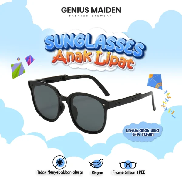 Genius Maiden Kacamata Hitam Sunglasses Anak Lipat UV400 Polarized Bentuk Kotak Bahan Plastik PPE Kids Fashion Glasses Pria