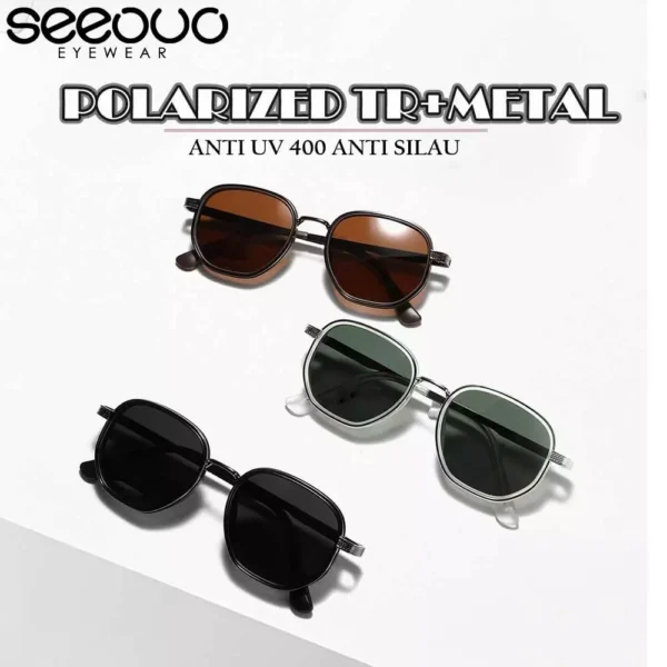 Seeouo Sunglasses Polarized UV Protection Model Kotak Anti Silau Metal+TR90 Fashion Stylish Unisex Pria Wanita 6015 - Image 5