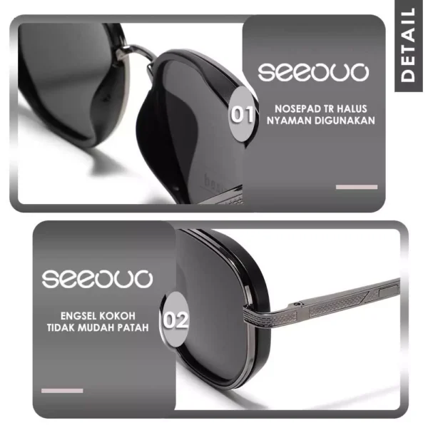 Seeouo Sunglasses Polarized UV Protection Model Kotak Anti Silau Metal+TR90 Fashion Stylish Unisex Pria Wanita 6015 - Image 6