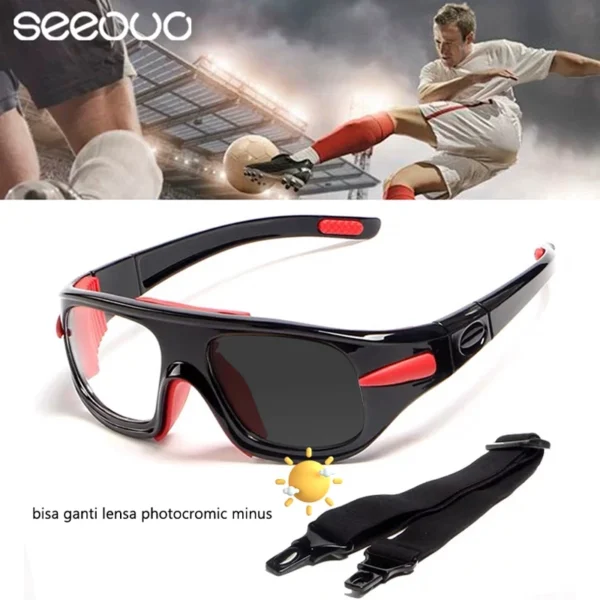 Seeouo Frame Kacamata Olahraga Sport Glasses Basket, Voli Plano Lens Bahan TR90+Silicone Kokoh Bisa Minus Pria Wanita 036 - Image 4