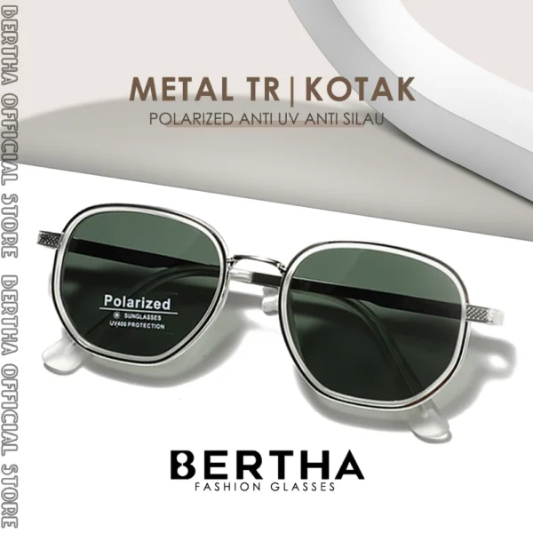Bertha Kacamata Sunglasses Polarized Style Kotak Bahan TR90+Metal Kokoh Fashion Pria Dan Wanita TerBaru 6015 - Image 3