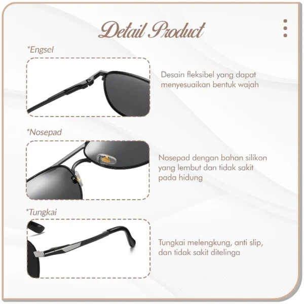 Gently Morley Kacamata Hitam Sunglasses Polarized Retro Aviator Pilot Fashionable Pria 8722 - Image 3