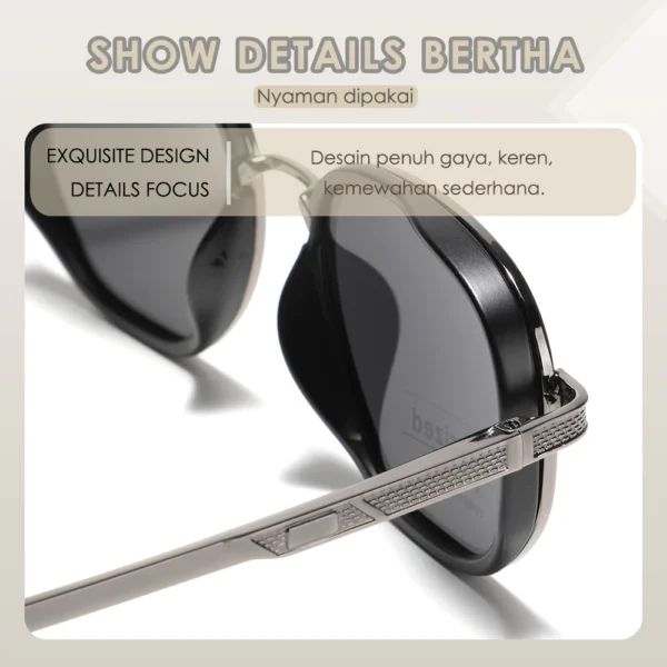Bertha Kacamata Sunglasses Polarized Style Kotak Bahan TR90+Metal Kokoh Fashion Pria Dan Wanita TerBaru 6015 - Image 4