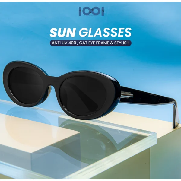 IOOI Eyewear - Kacamata Oval Cat Eye Hitam Sunglasses Vintage Anti UV Pria Wanita 693