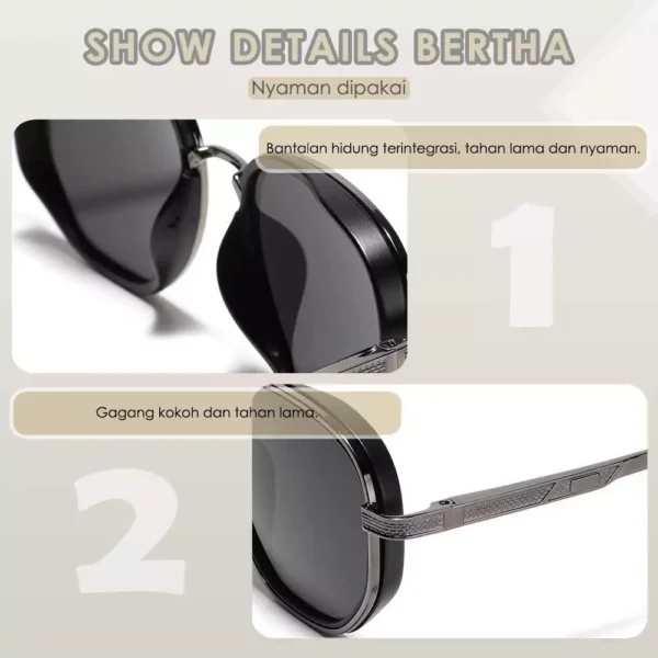 Bertha Kacamata Sunglasses Polarized Style Kotak Bahan TR90+Metal Kokoh Fashion Pria Dan Wanita TerBaru 6015 - Image 7