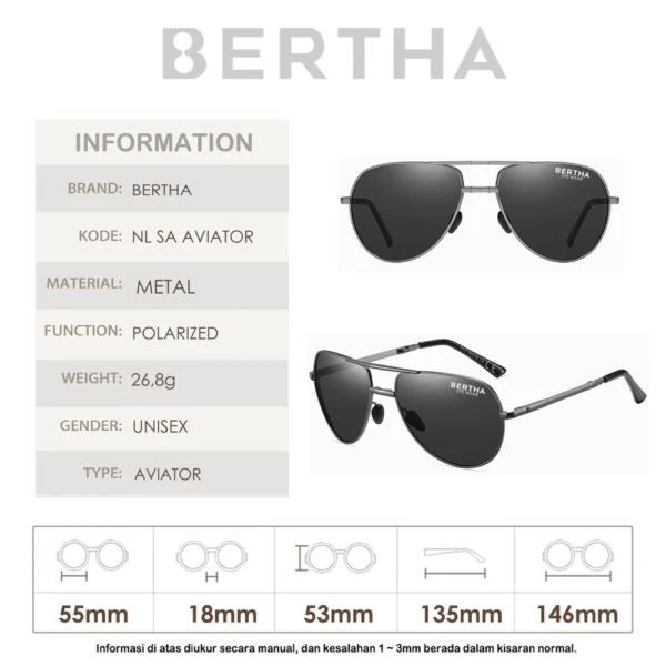 Bertha Kacamata Sunglasses Hitam Polarized Bentuk Aviator Foldable Keren Kekinian Fashionable 701 - Image 8