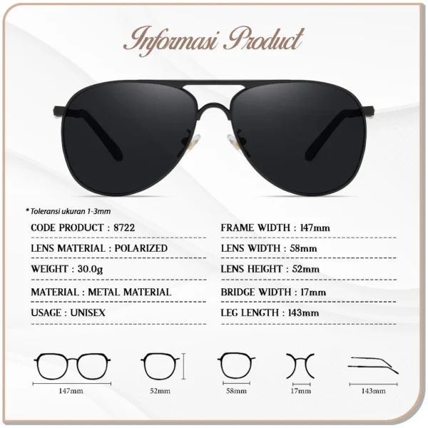 Gently Morley Kacamata Hitam Sunglasses Polarized Retro Aviator Pilot Fashionable Pria 8722 - Image 5