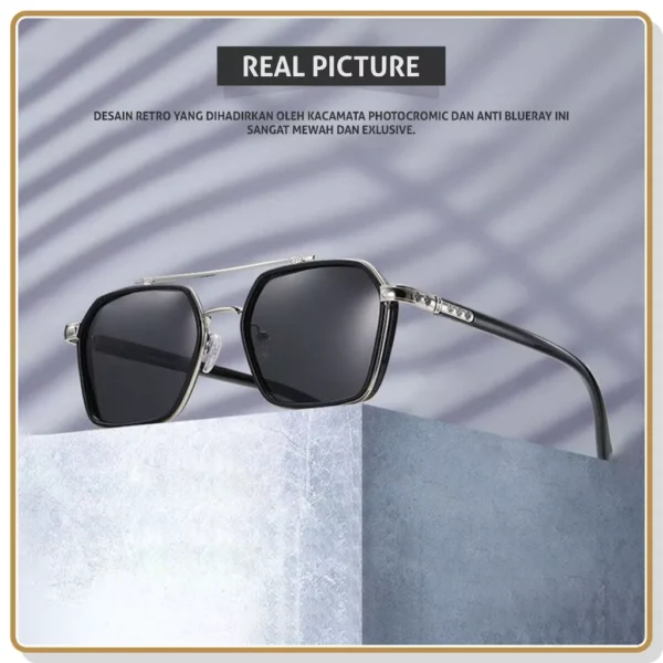 Colore.in Kacamata Tony Stark Photocromic Minus Anti Blueray Radiasi Wanita Pria 2 in 1 Bluecromic Anti Silau Aviator Metal+TR-90 - Image 9