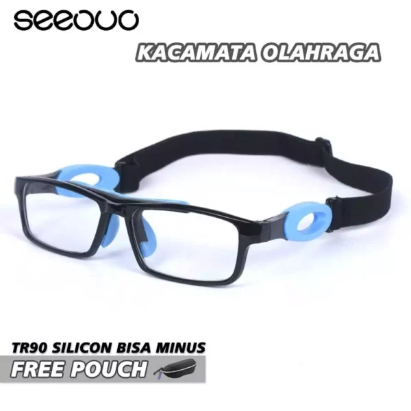 Seeouo Frame Kacamata Sport Olahraga Basket, Futsal, Voli Model Kotak TR90+Silicone Bisa Minus Pria Wanita 050