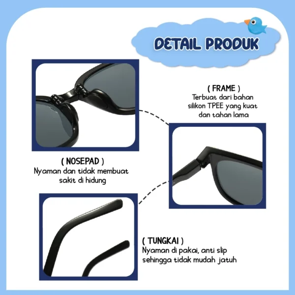 Genius Maiden Kacamata Hitam Sunglasses Anak Lipat UV400 Polarized Bentuk Kotak Bahan Plastik PPE Kids Fashion Glasses Pria - Image 9