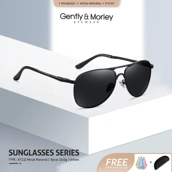 Gently Morley Kacamata Hitam Sunglasses Polarized Retro Aviator Pilot Fashionable Pria 8722