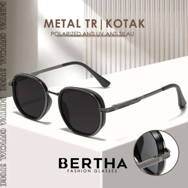 Bertha Kacamata Sunglasses Polarized Style Kotak Bahan TR90+Metal Kokoh Fashion Pria Dan Wanita TerBaru 6015 - Image 8