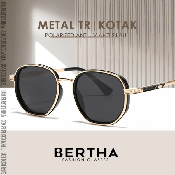 Bertha Kacamata Sunglasses Polarized Style Kotak Bahan TR90+Metal Kokoh Fashion Pria Dan Wanita TerBaru 6015