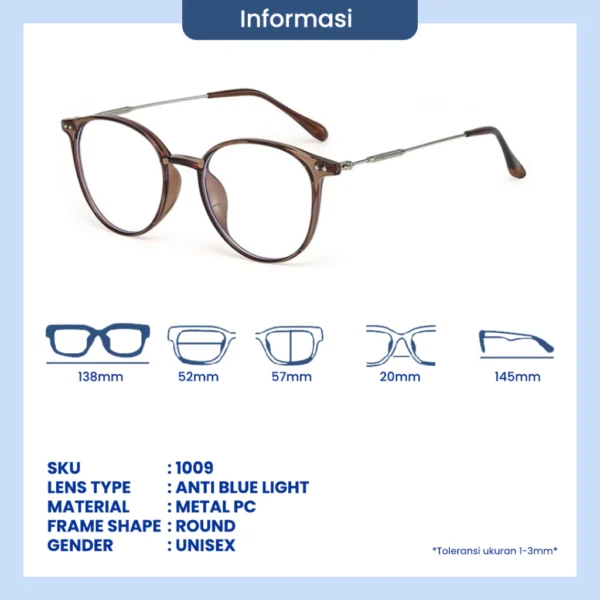 Eyekan Kacamata Anti Radiasi Photocromic Bluecromic Minus Anti Blueray Frame Bulat Fashion Pria Wanita 1009 - Image 6