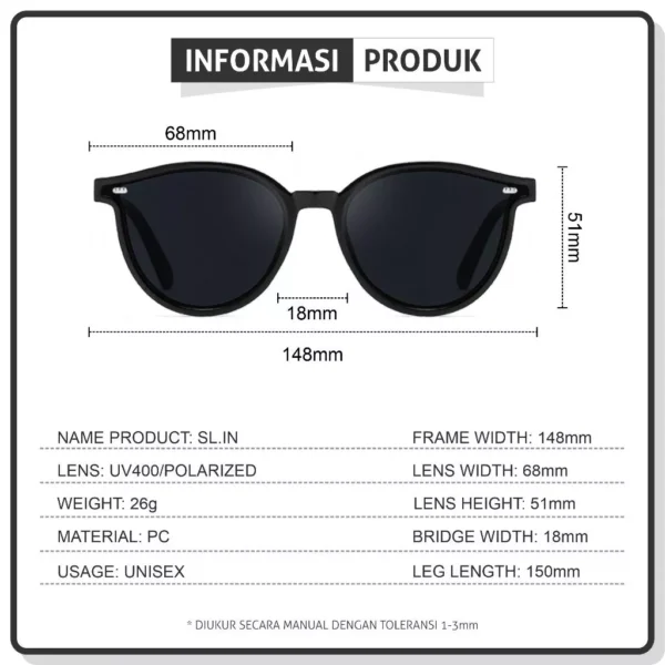 Colore.in Kacamata Hitam Polarized UV400 Sunglasses Wanita Pria 2 in 1 Anti Silau Bulat Polycarbonate Kacamata Gaya Outdoor Anti - Image 6