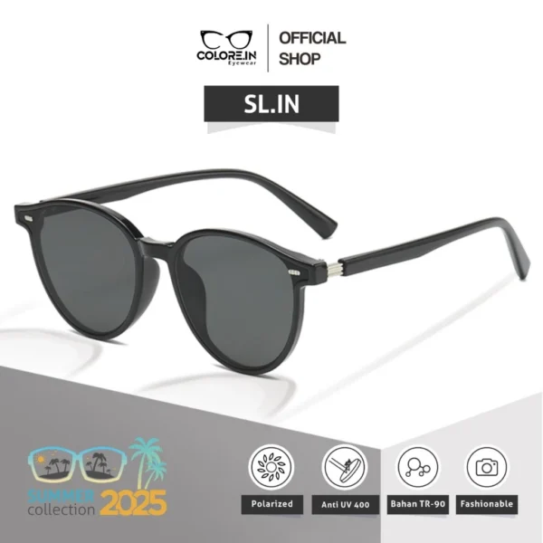 Colore.in Kacamata Hitam Polarized UV400 Sunglasses Wanita Pria 2 in 1 Anti Silau Bulat Polycarbonate Kacamata Gaya Outdoor Anti