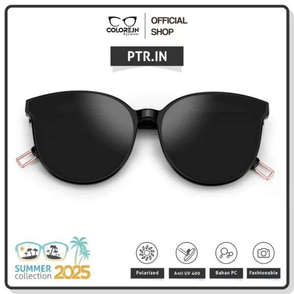 Colore.in Kacamata Hitam Sunglasses Polarized UV400 Wanita Pria 2 in 1 Anti Silau Semi Cat Eye Metal+TR-90 Kacamata Gaya Outdoor