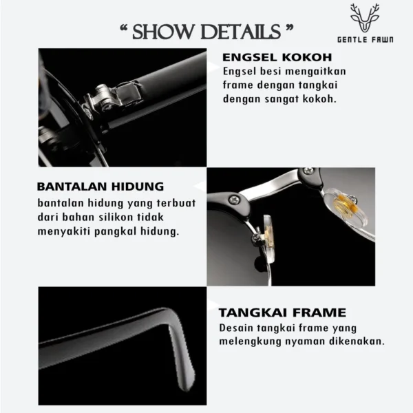 Gentle Fawn Kacamata Hitam Sunglasses Polarized Style Kotak Tr+Metal Model Club Master Fashion Pria Wanita 3016 4246 - Image 10